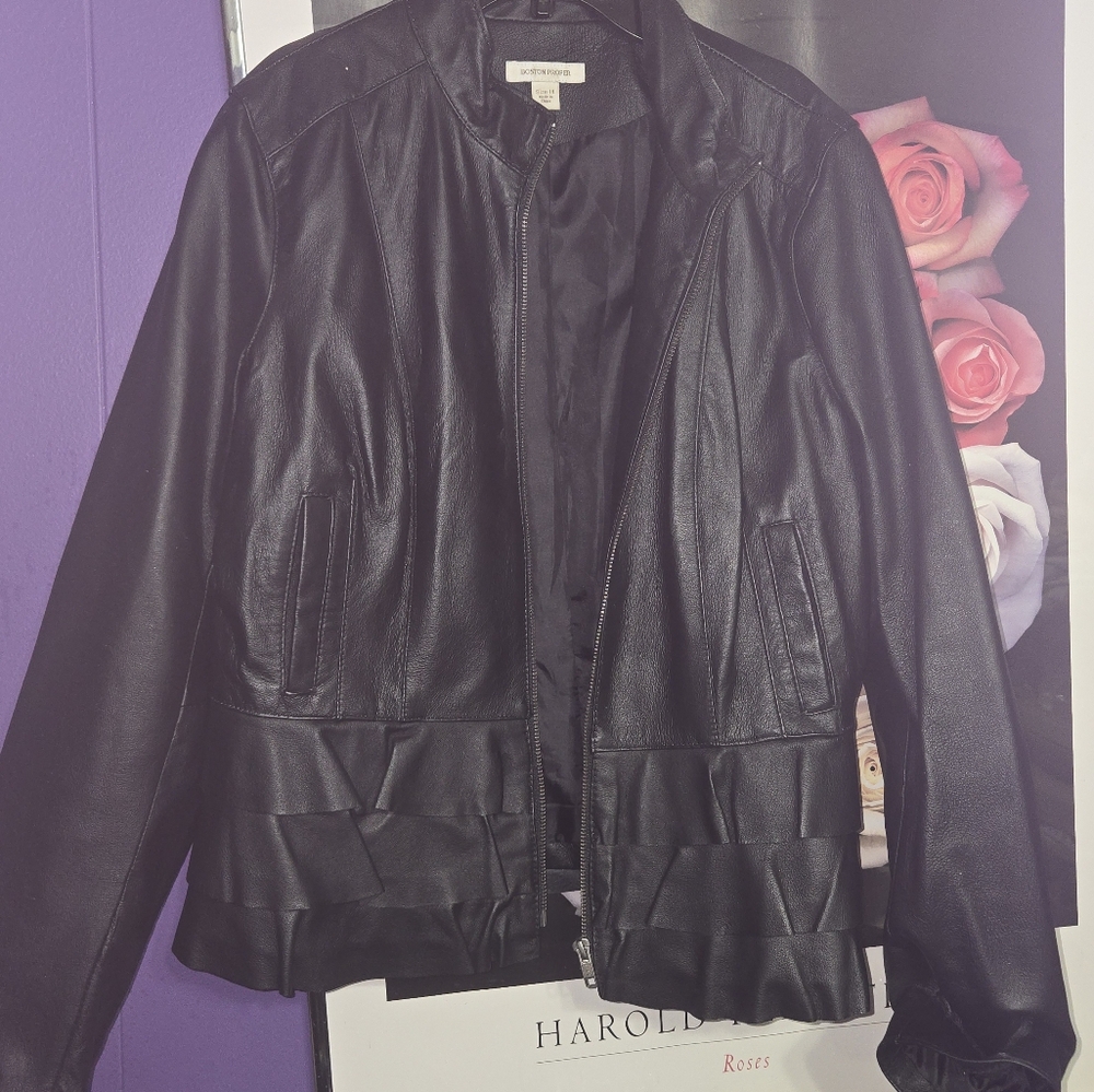 Boston Proper Adorable Ruffle Leather Jacket 14- Runs Small